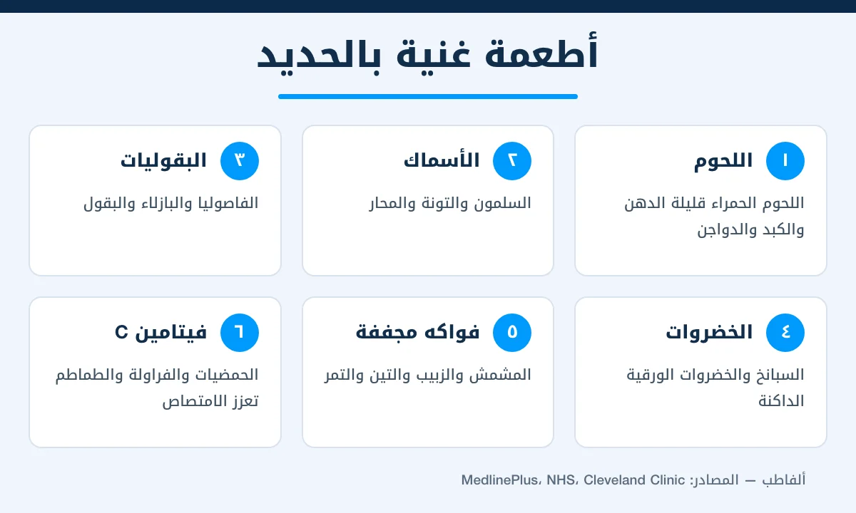 إنفوغرافيك الأطعمة الغنية بالحديد للوقاية من فقر الدم
