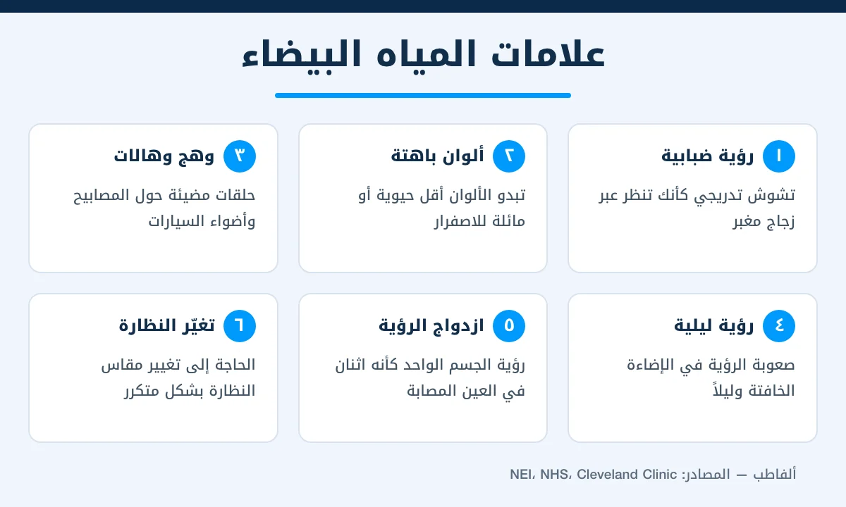 إنفوجرافيك يوضح 6 علامات شائعة للمياه البيضاء