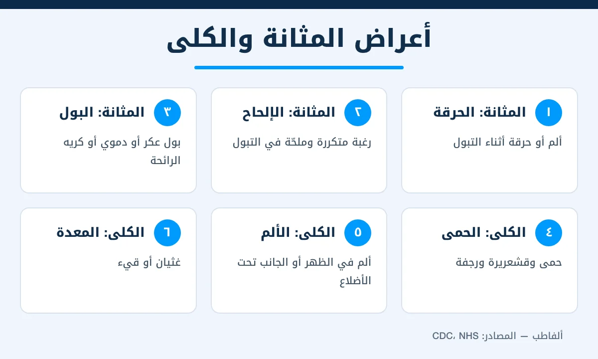 أعراض التهاب المسالك البولية في المثانة مقارنة بأعراض التهاب الكلى