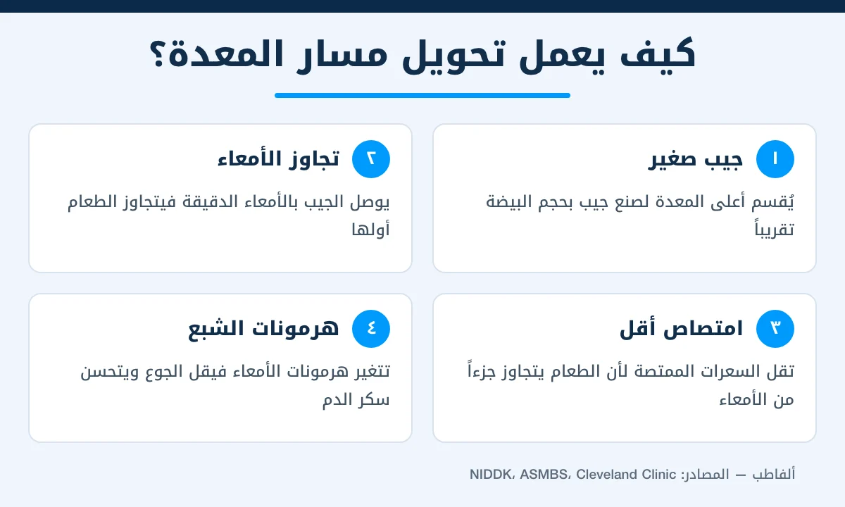 آليات عمل عملية تحويل مسار المعدة: جيب صغير وتجاوز الأمعاء وتغيير الهرمونات