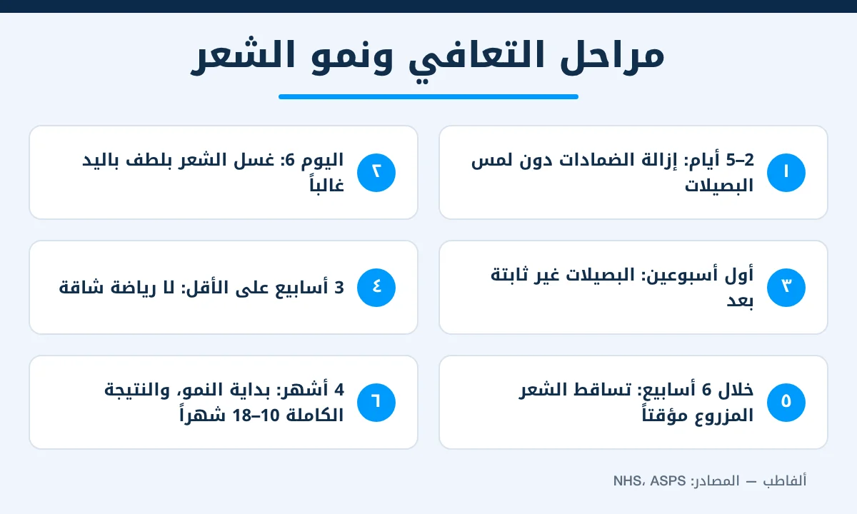 مراحل التعافي ونمو الشعر بعد زراعة الشعر بتقنية DHI